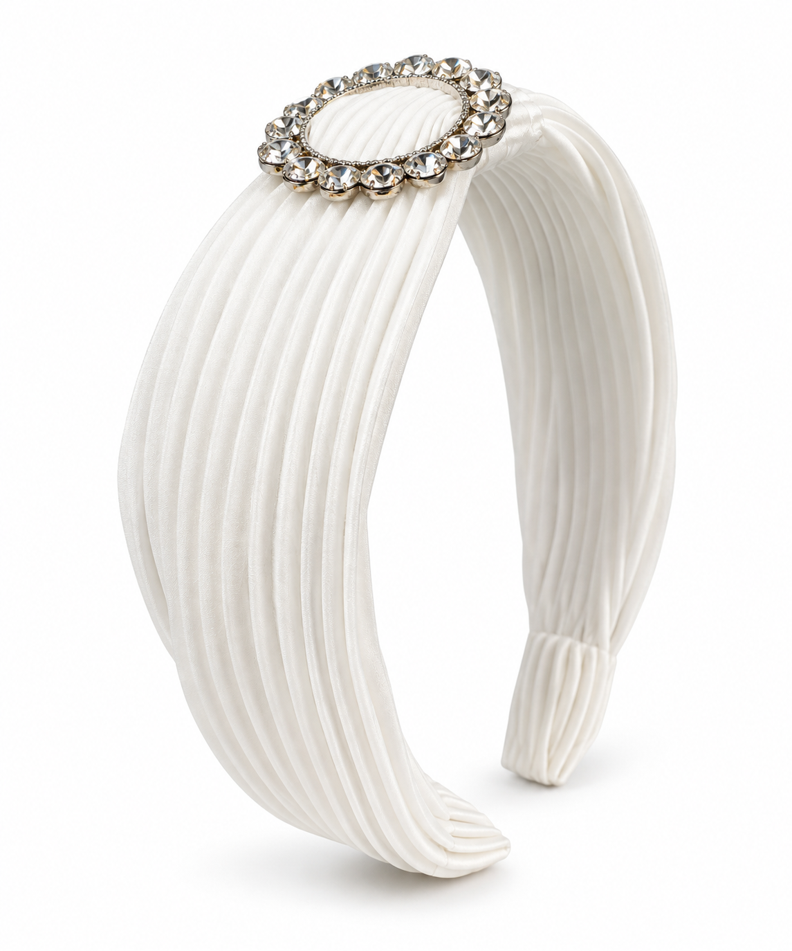 White Pleated Crystal Headband