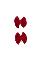 Velvet Pleated Butterfly Bow Clip Set - Red