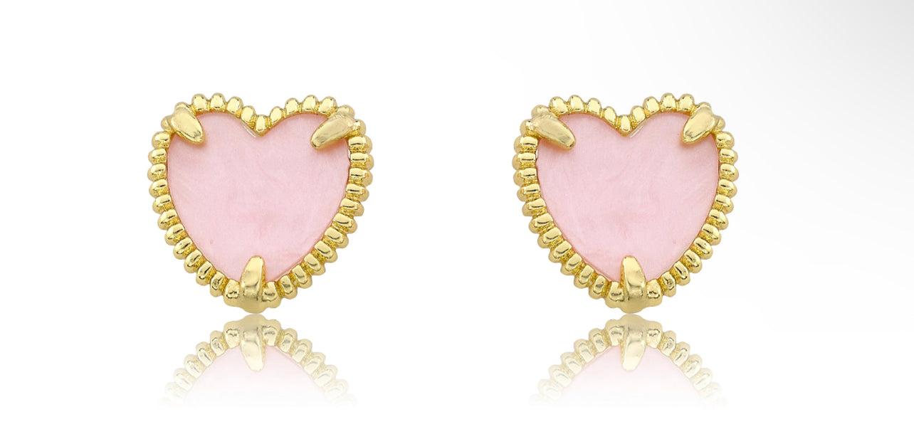 Mother Of Pearl Heart Earrings - Pink