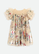 Marlowe Foil Floral Print Dress Gold