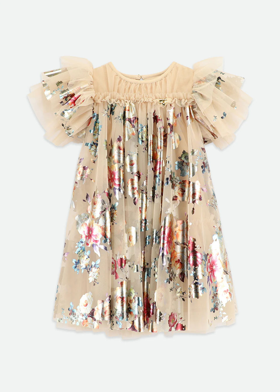 Marlowe Foil Floral Print Dress Gold