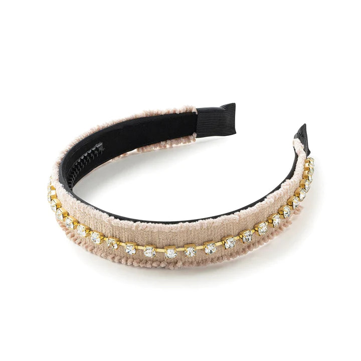 Kate Corduroy Rhinestone Headband - Ivory