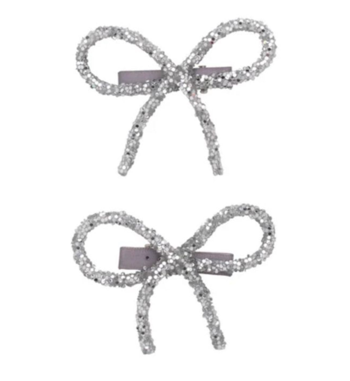 Glittered Bow Set Of 2 - Silver