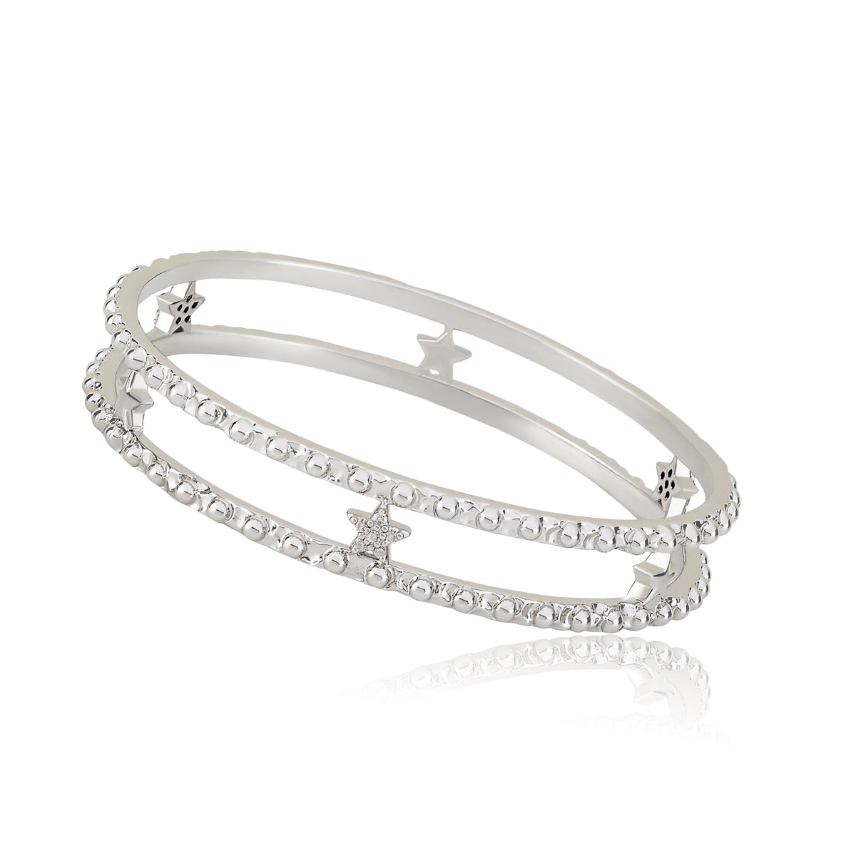 Double Row Star Bangle Silver