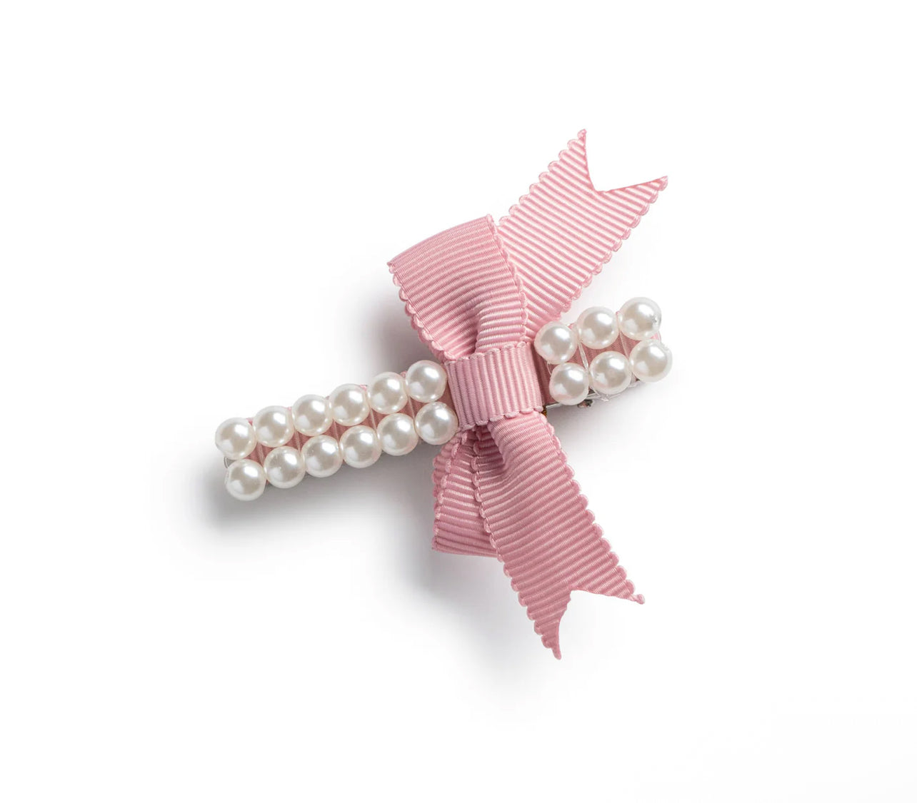 Molly Double Strand Pearl Grosgrain Bow Clip - Mauve