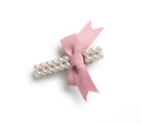 Molly Double Strand Pearl Grosgrain Bow Clip - Mauve