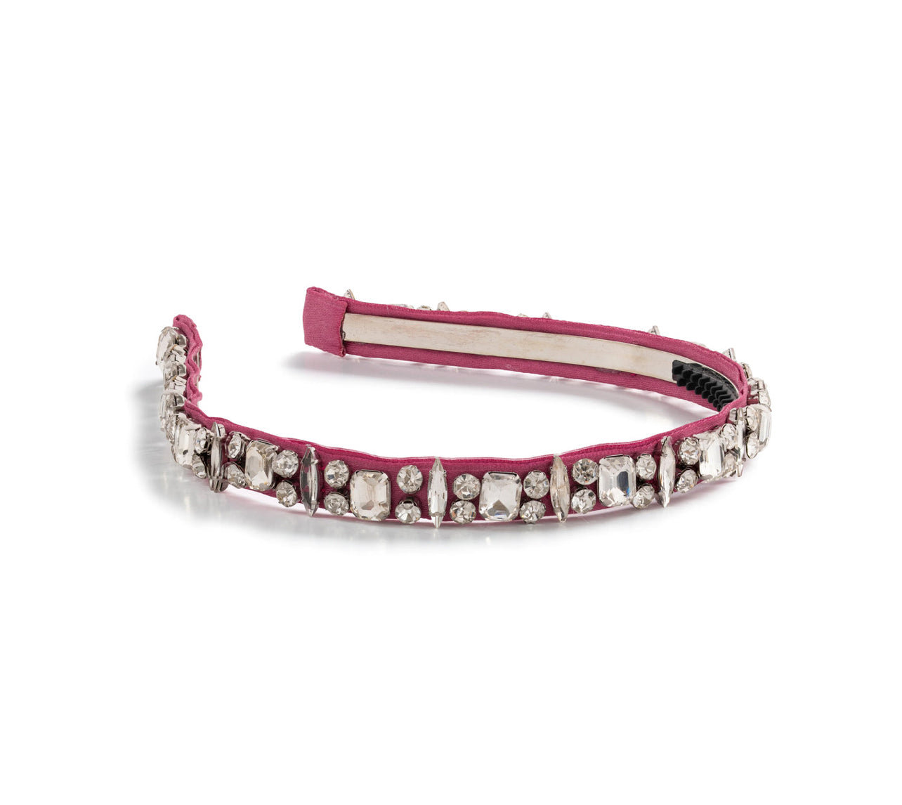 Candy Rhinestone Embellished Satin Headband - Raspberry