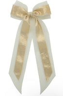 Primrose Princess Long Tail Bow Clip - Ivory/Gold
