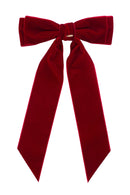 Madeline Velvet Long Tail Bow Clip - Red