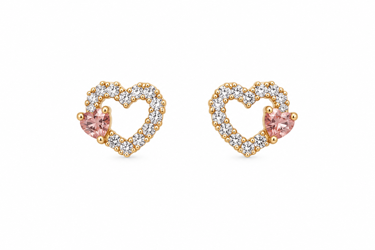 Brilliant Heart Pink 14Kt. Earrings
