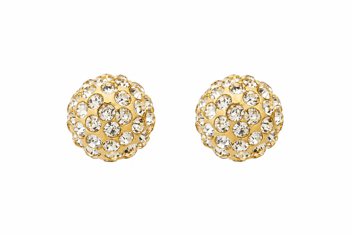 Crystal Ball Stud Earrings Gold