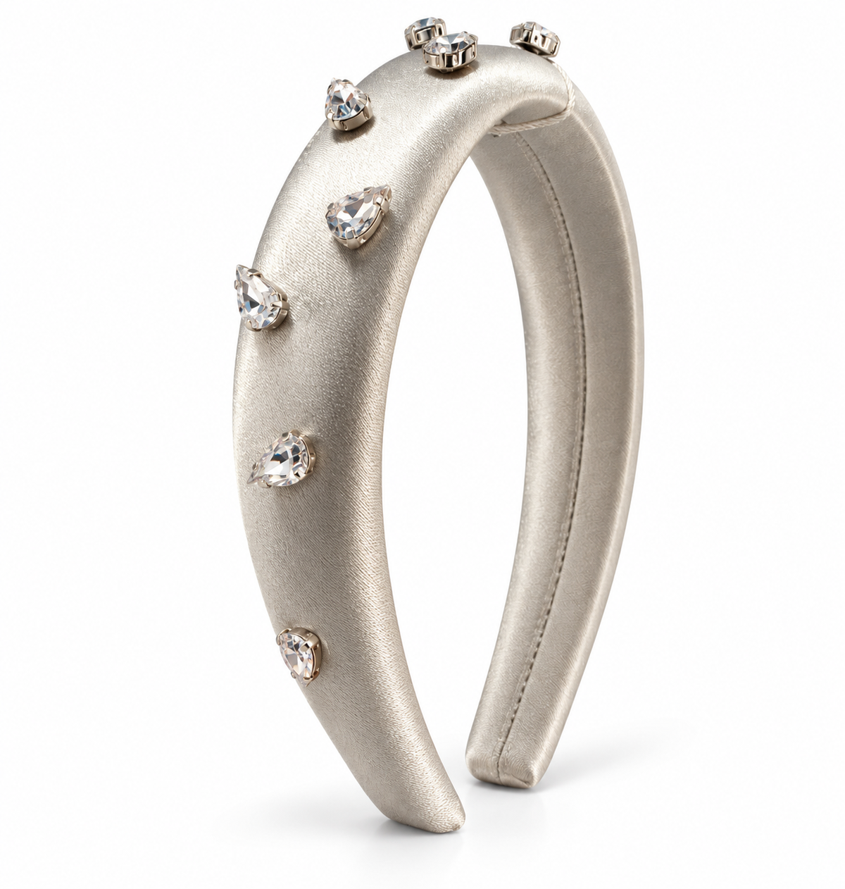 Silver Satin Crystal Padded Headband