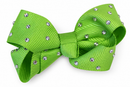 Mini Grosgrain Rhinestone Bow - Green