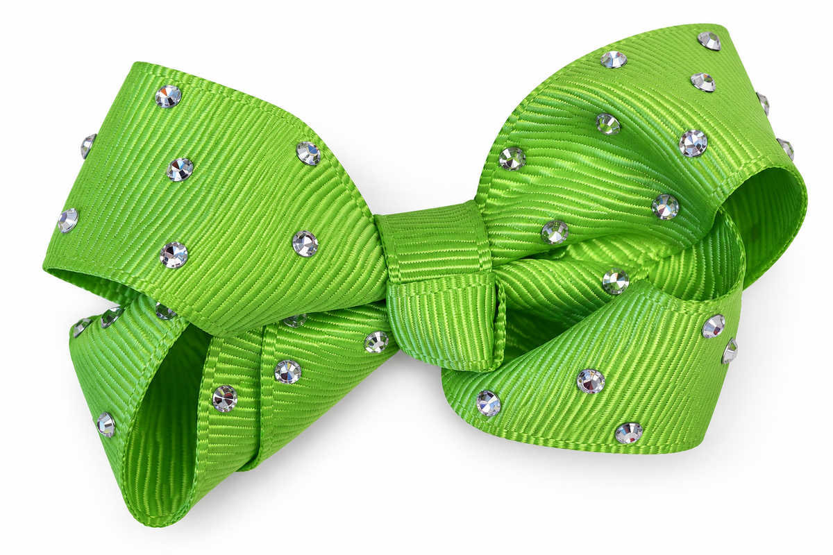 Mini Grosgrain Rhinestone Bow - Green