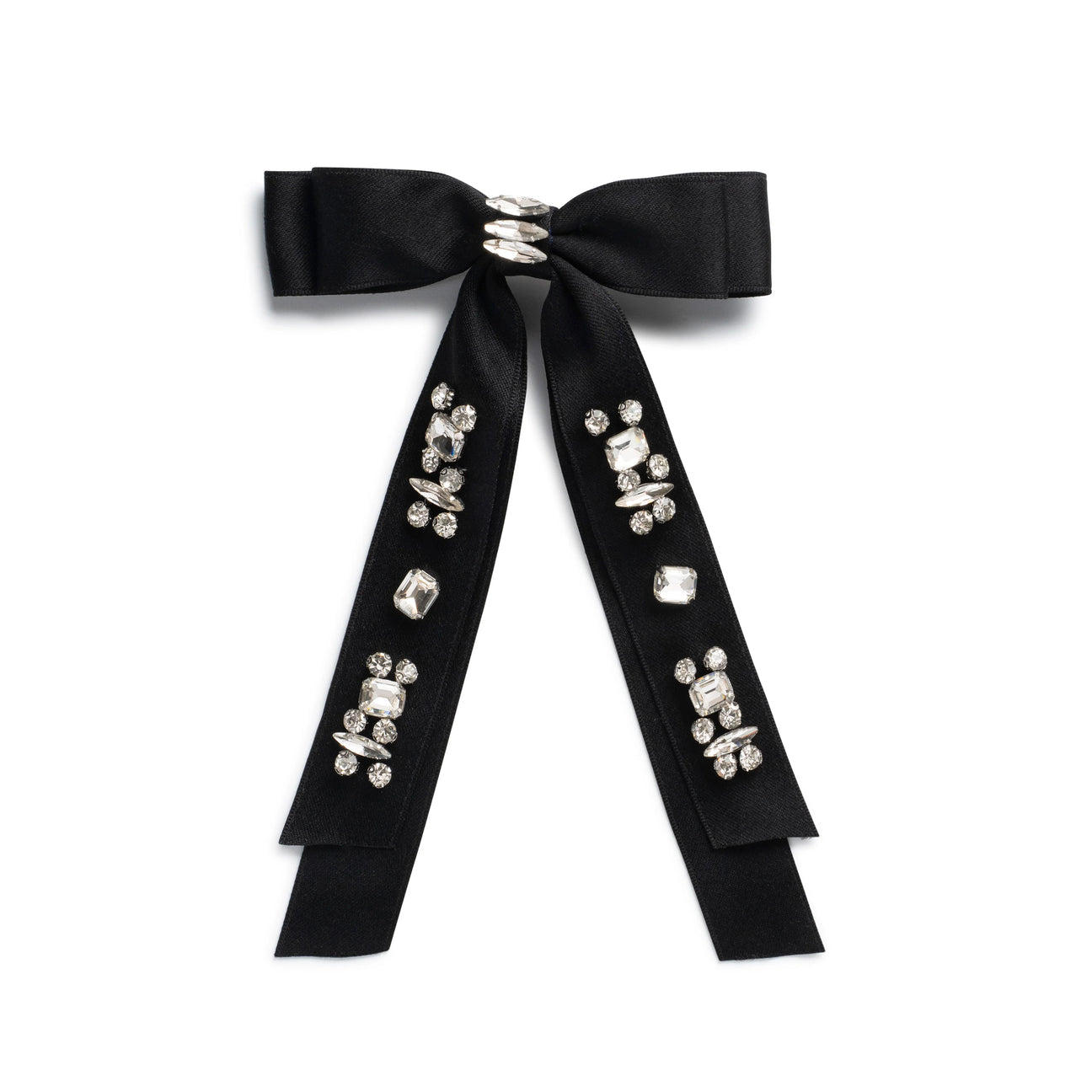 Candy Rhinestone Embellished Satin Bow Clip Black