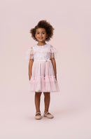Blue Flowers On Pink Dress