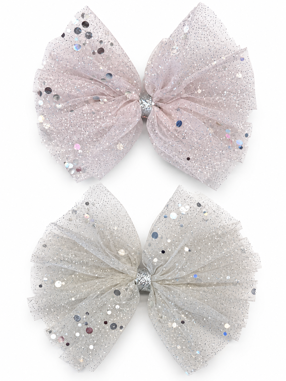 Silver Confetti Glitter Tulle Bow 1pc