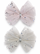 Silver Confetti Glitter Tulle Bow 1pc