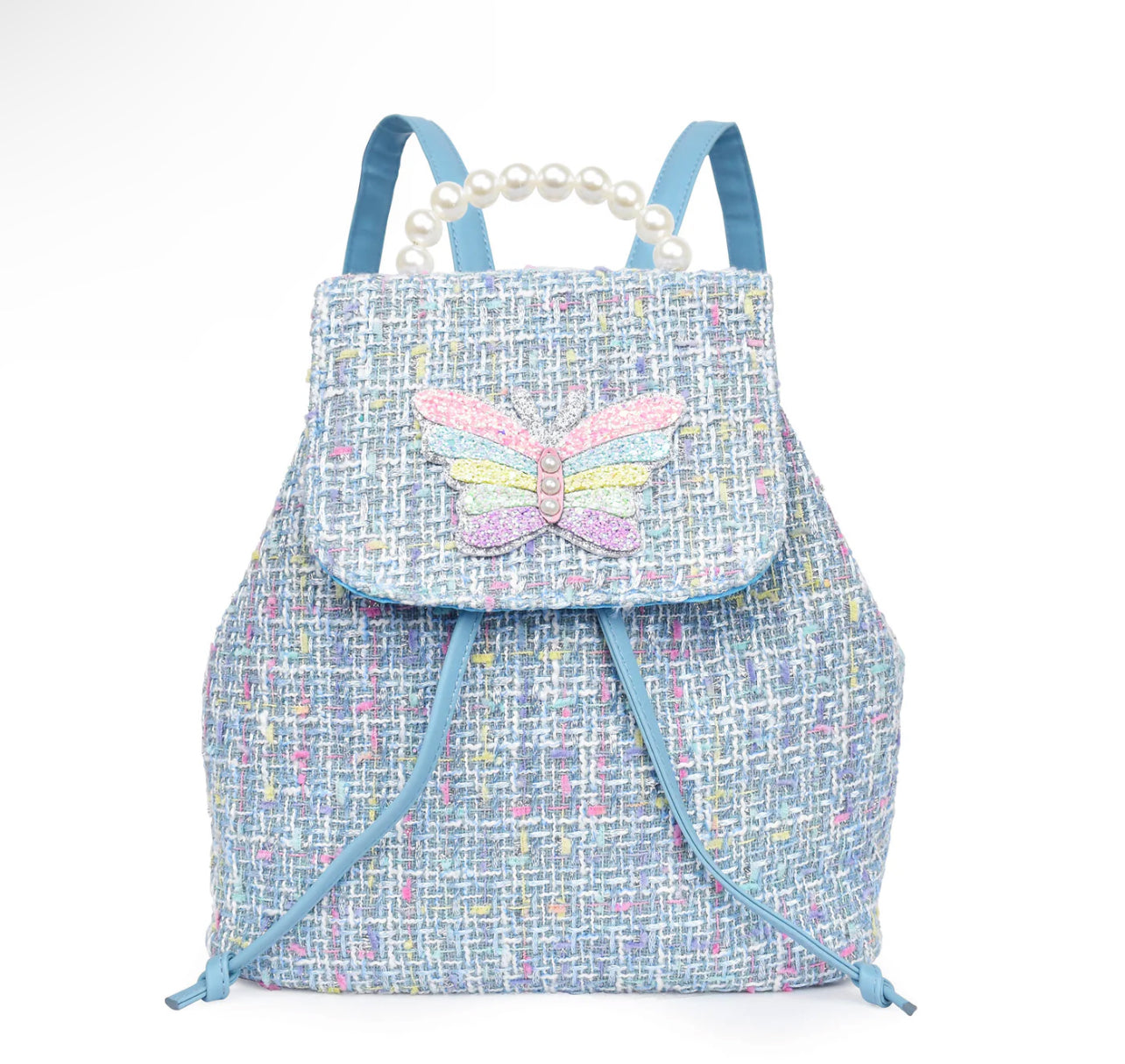 Butterfly Tweed Drawstring Mini Backpack