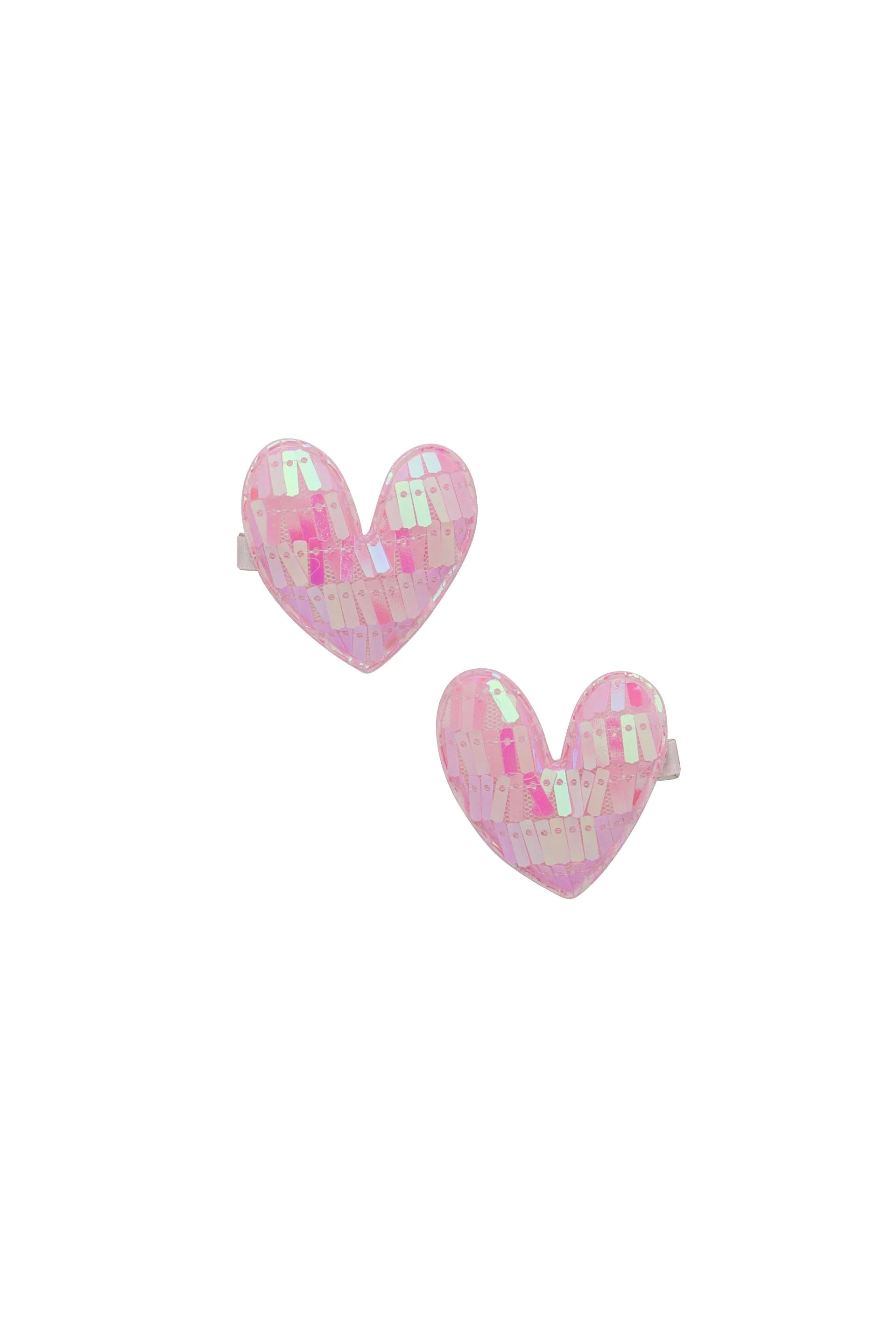 Sequinned Heart Clip Set - Pink