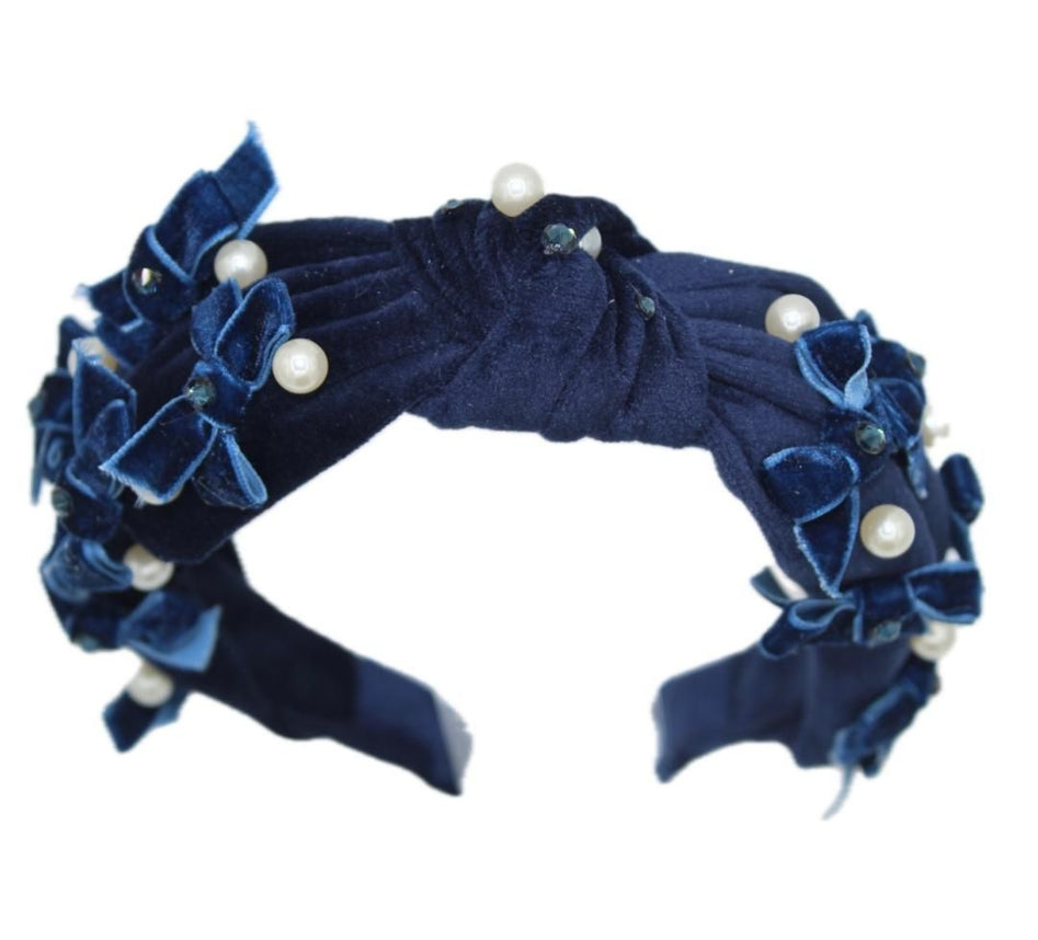 Velvet Multi Bow Pearl - Navy