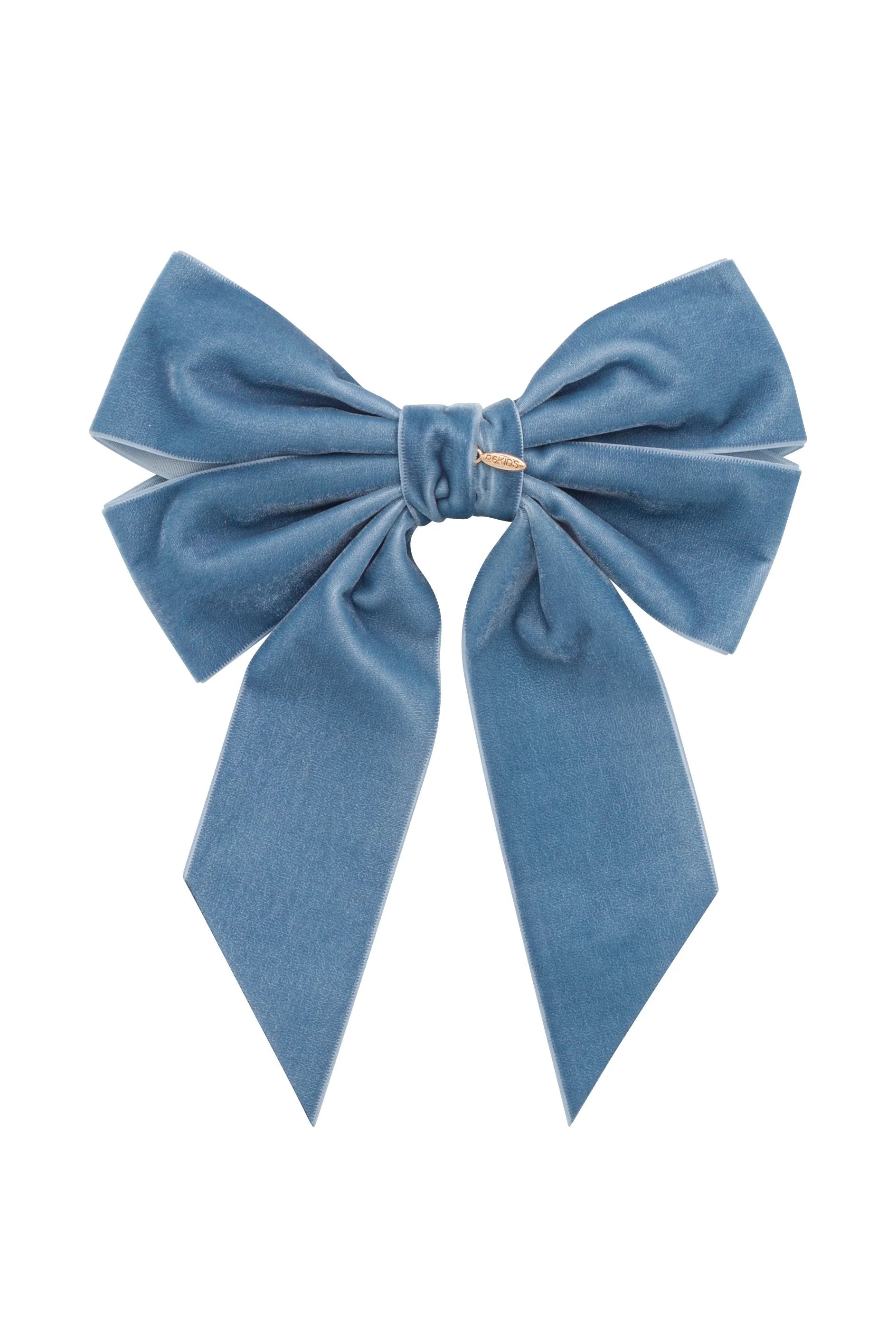 Oversized Bow Velvet Clip - Denim Blue