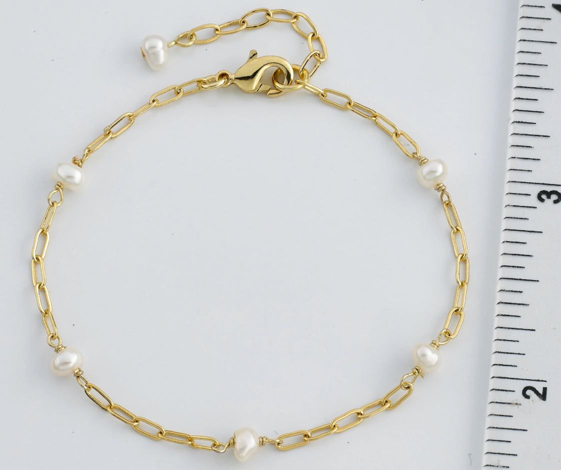 Paperclip Chain Bracelet Freshwater Pearls