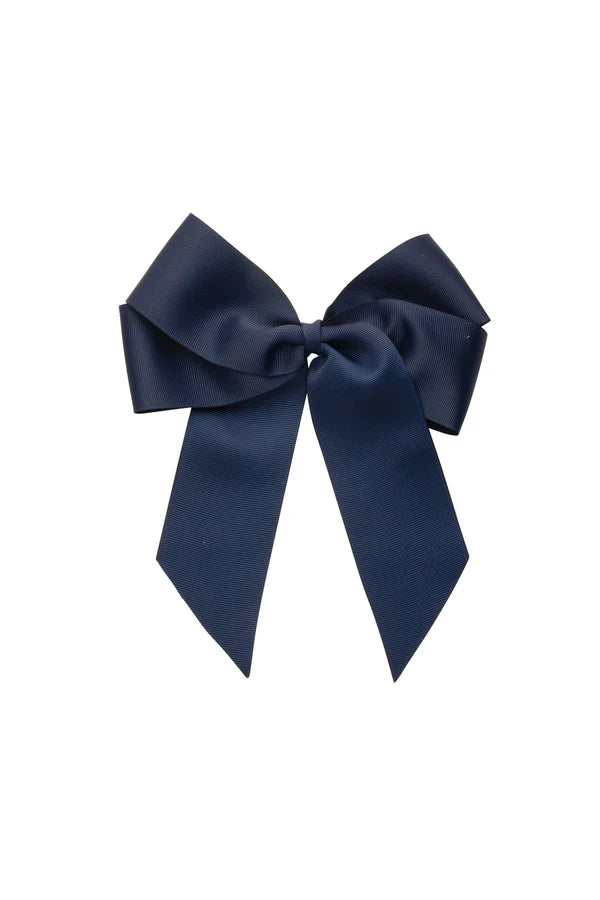 Oversized Bow Pony/Clip - Navy Grosgrain