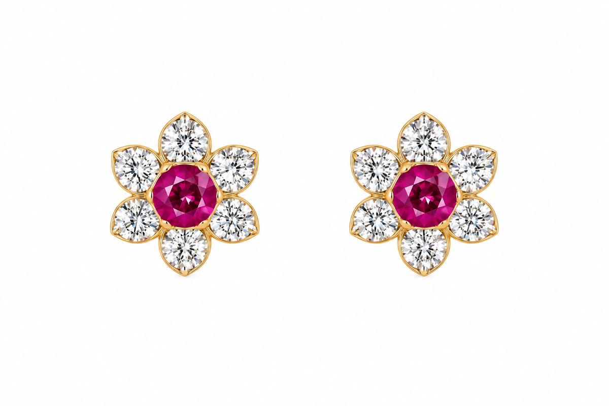 Hot Pink & Clear Flower 14Kt. Earrings