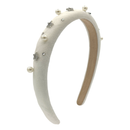 Crystallized Thin Velvet Pearl Star Headband - White