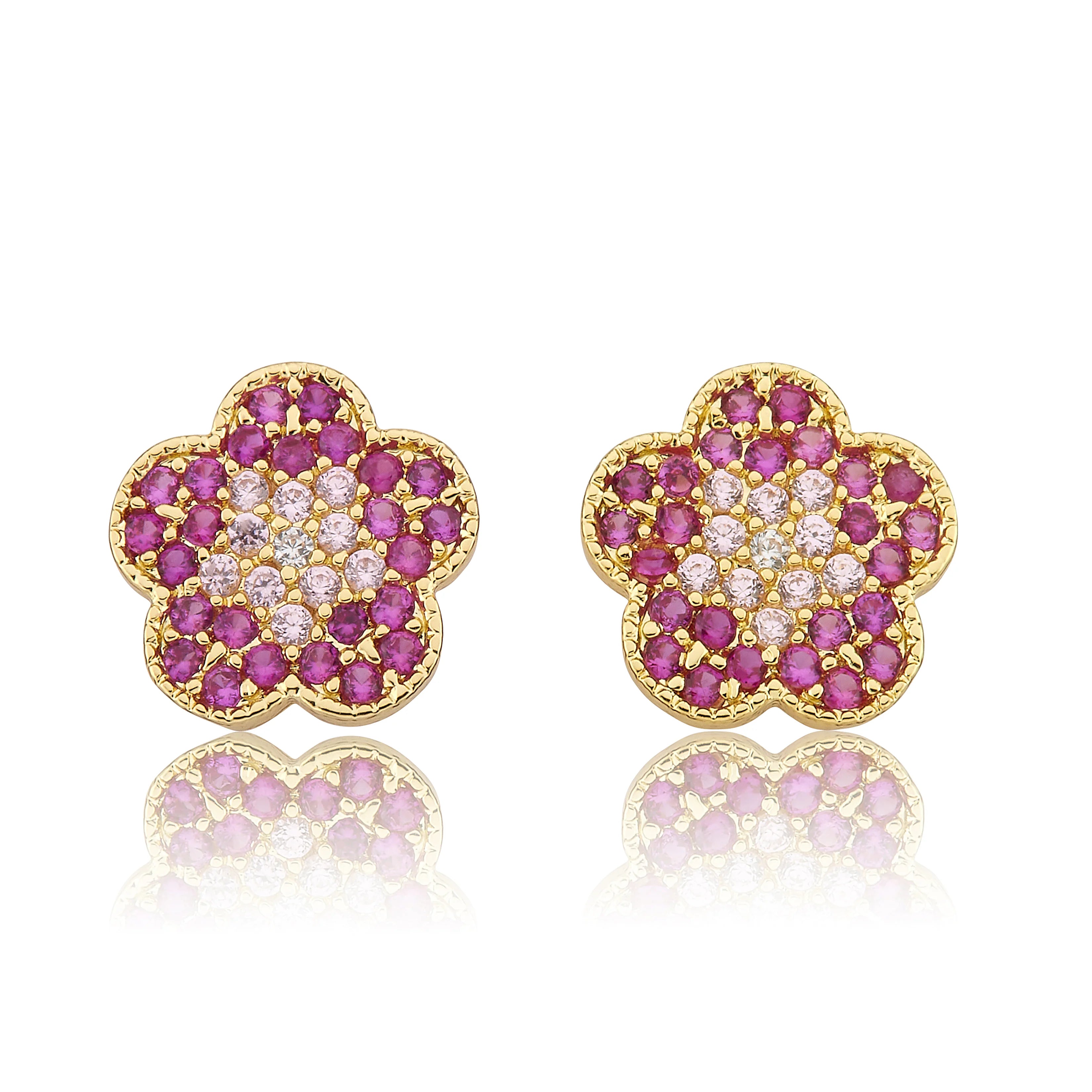 Pave Flower Stud Earring - Pink