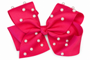 Pearls Grosgrain Bow - Hot Pink