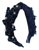 Velvet Multi Bow Pearl - Navy