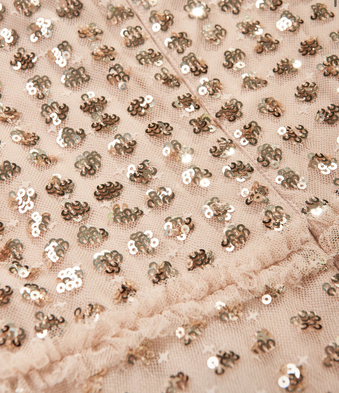 Raindrop Sequin Dress Antique Gold