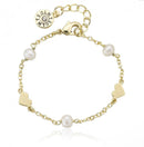 White Pearl & Hearts Station Bracelet