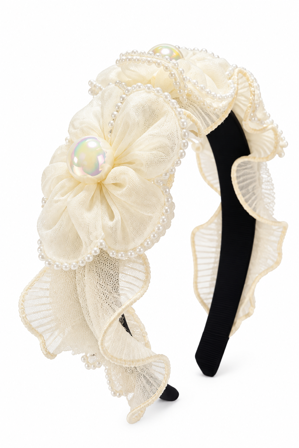 Big Flowers Ivory Headband