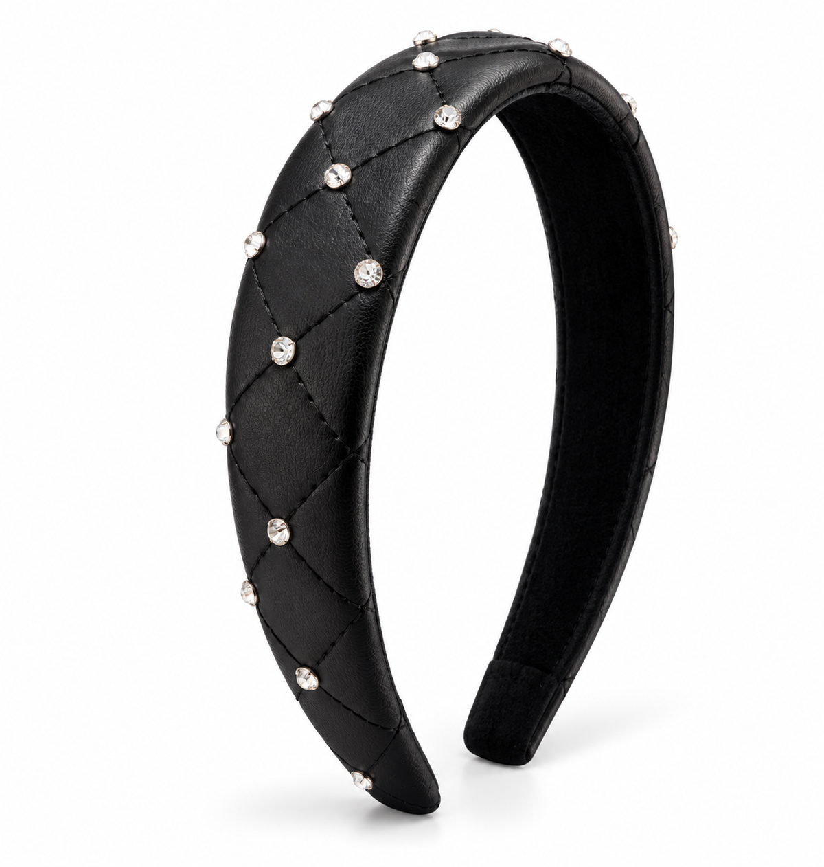 Black Quilted Rhinestone Headband