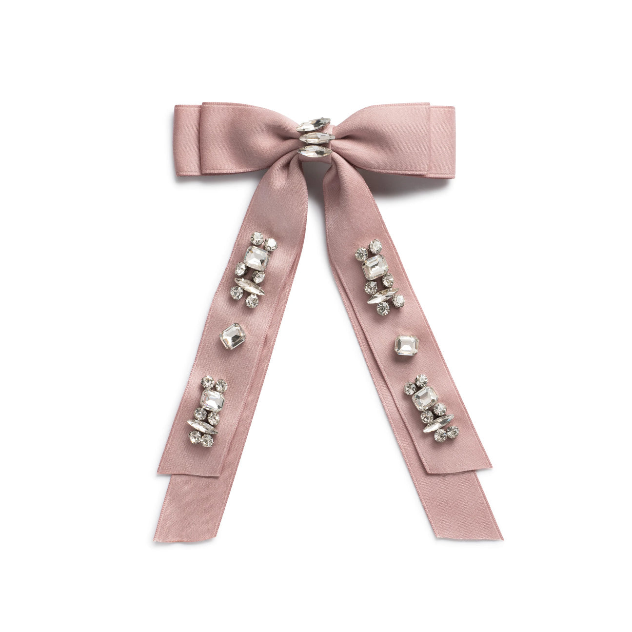 Candy Rhinestone Embellished Satin Bow Clip Mauve