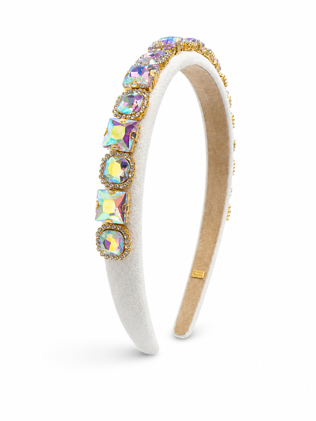 Jeweled Thin Headband - White