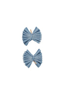 Velvet Pleated Butterfly Bow Clip Set - Denim Blue