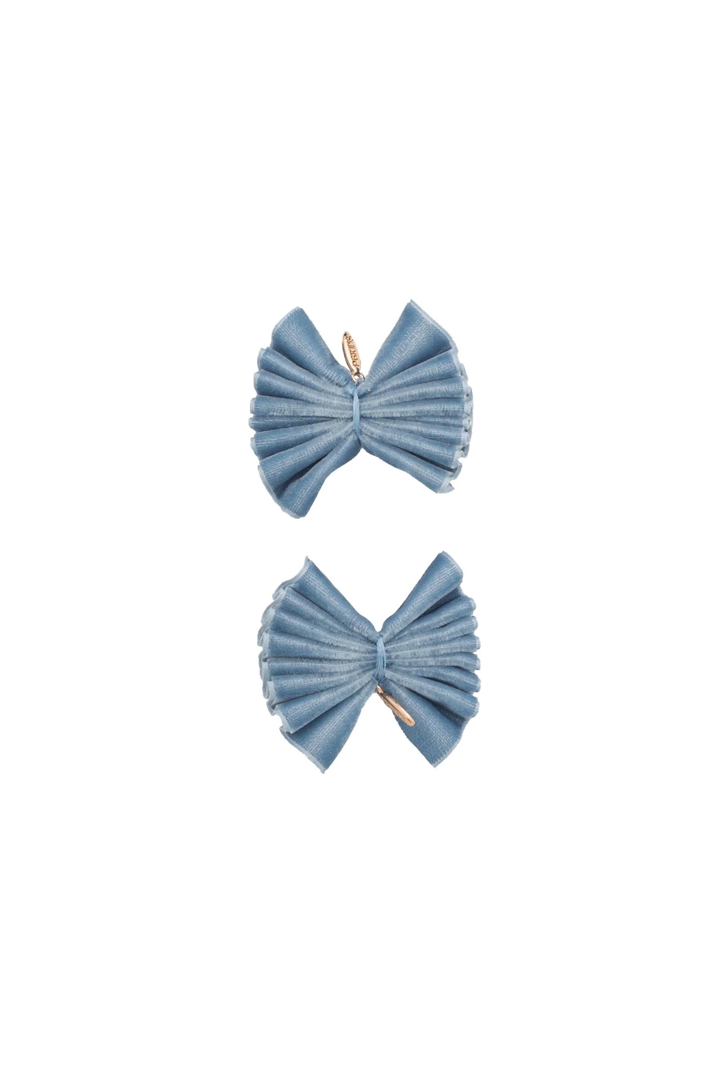 Velvet Pleated Butterfly Bow Clip Set - Denim Blue