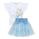 Girls blue flower tulle skirt set