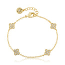 Gold Plated 4 Clear Cz Clover Station Chain Bracelet
