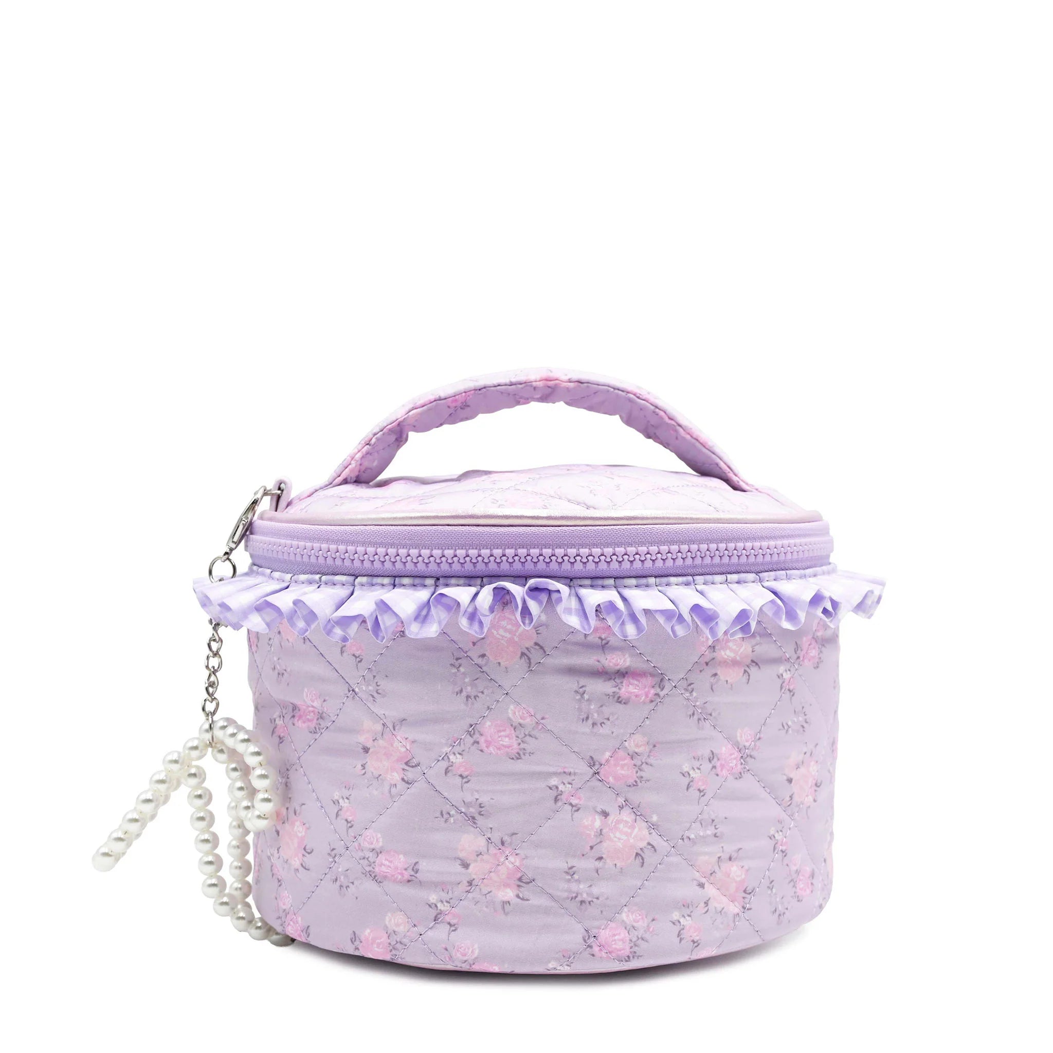 Floral Quilted Round Train Case With Lace