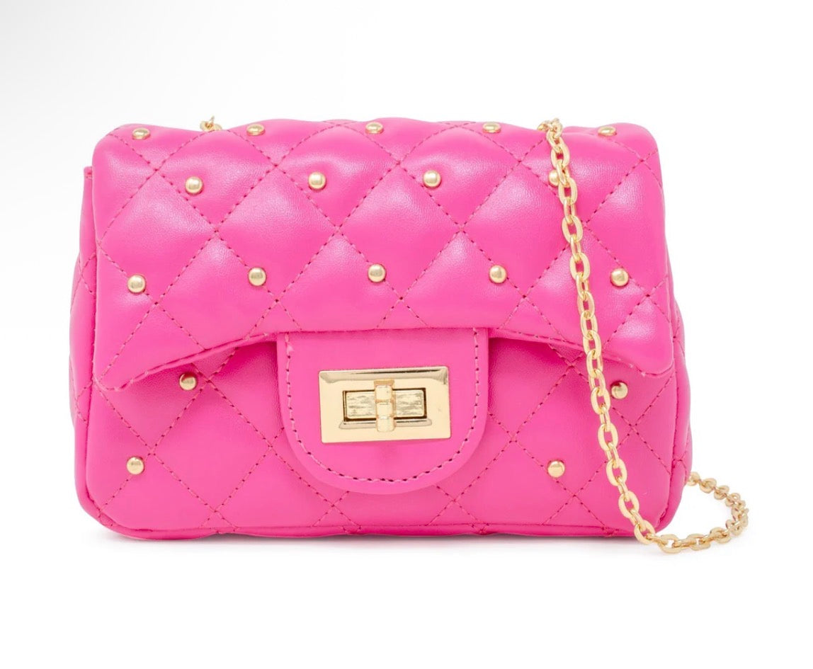Classic Quilted Stud Mini Bag - Hot Pink