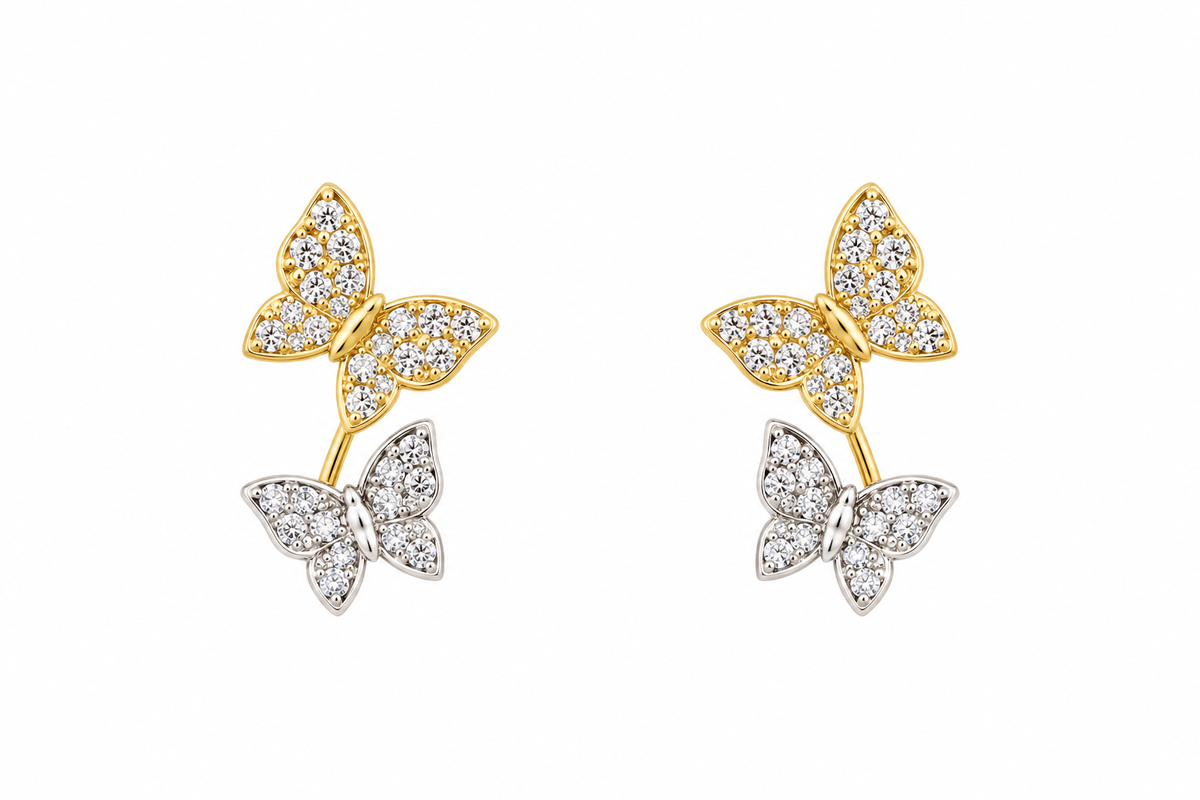 Gold & Silver Butterflies 14Kt. Earrings