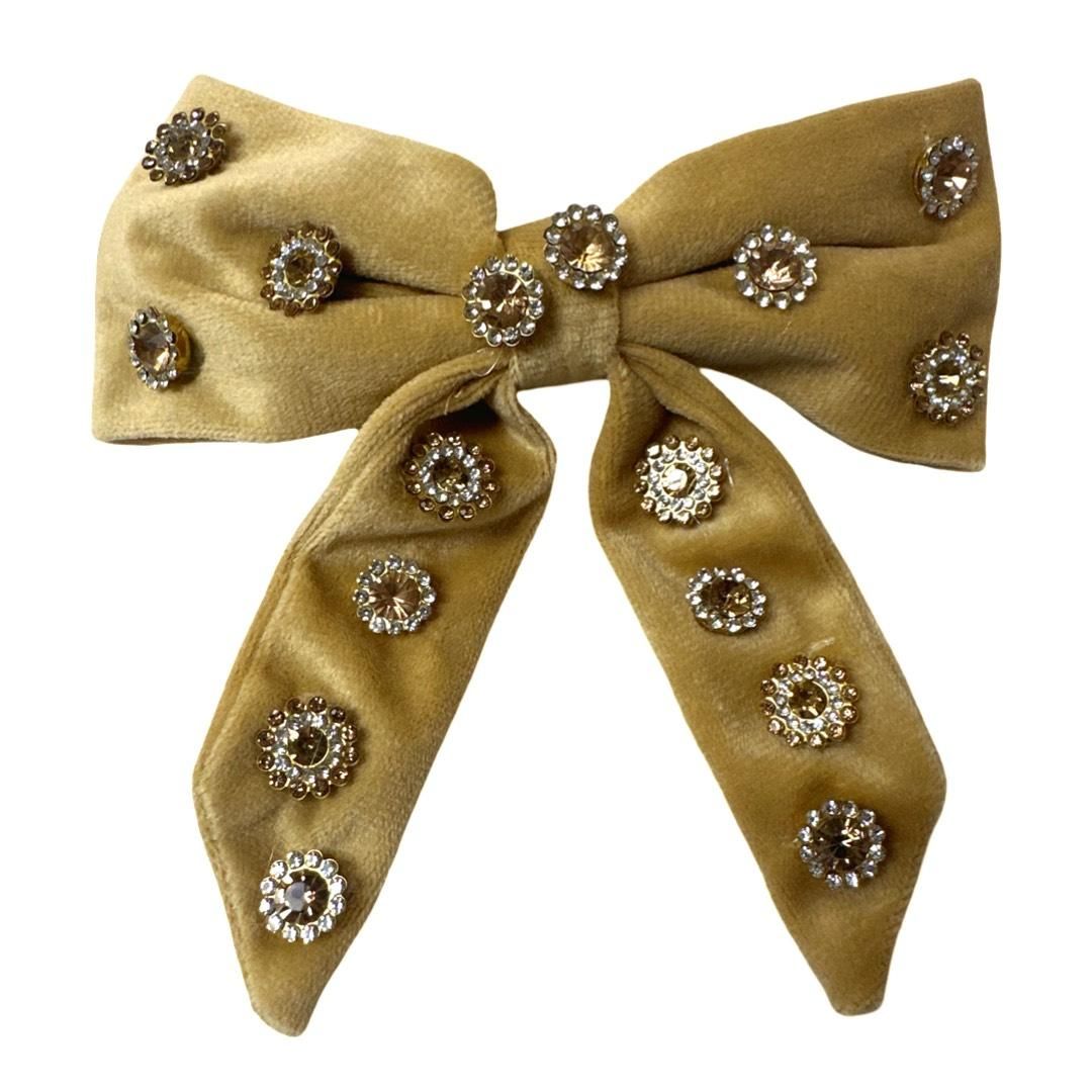 Velvet Jewel Tail Bow Clip - Golden