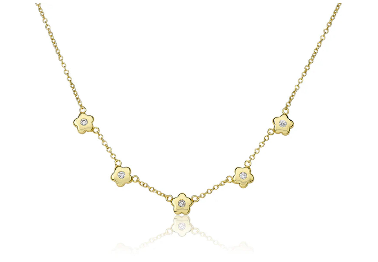 Gold Plated Flower Necklace - Clear