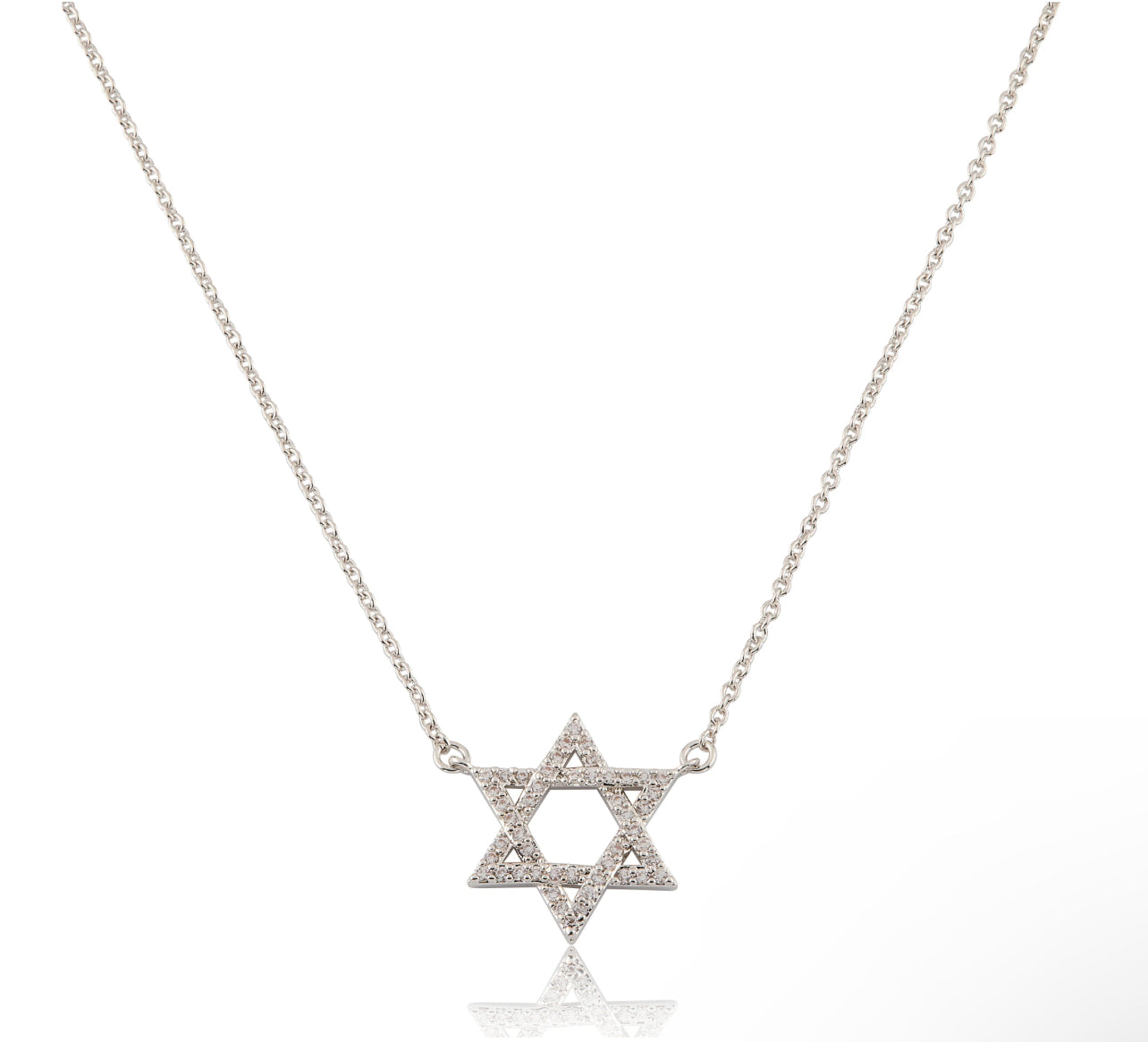 Rhodium Plated Star Of David Chain Necklace