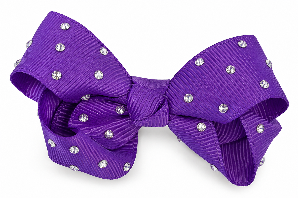 Mini Grosgrain Rhinestone Bow - Purple